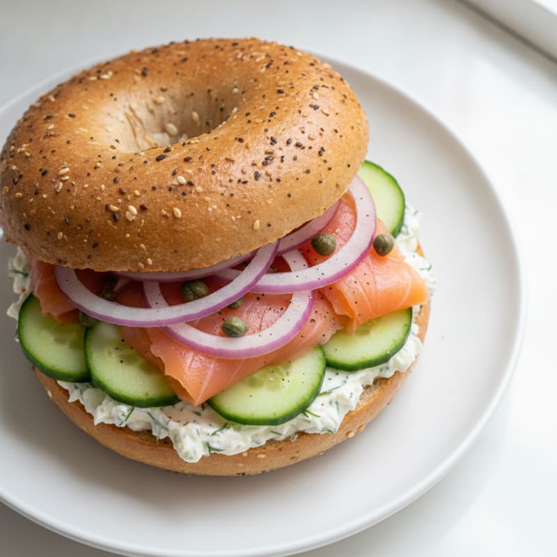 Smoked Salmon Everything Bagel Sandwich