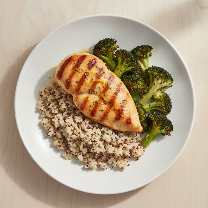 Grilled Chicken Breast with Quinoa and Roasted Broccoli
