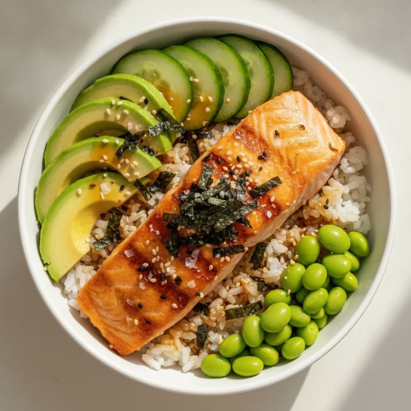 Sushi Rice Bowl with Salmon and Avocado