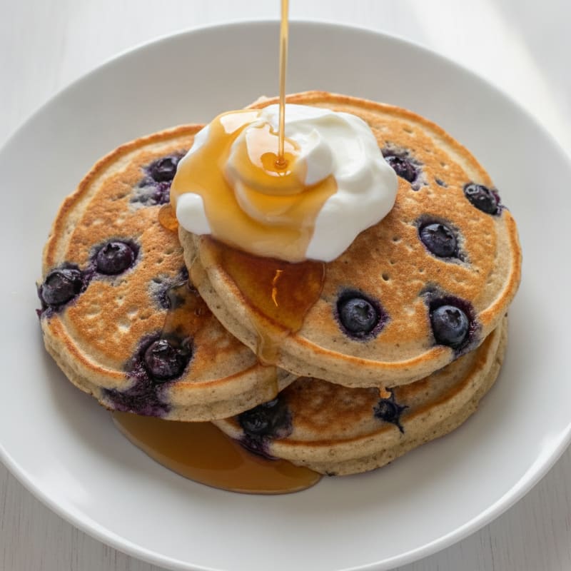 Blueberry Ricotta Pancakes with Maple Syrup