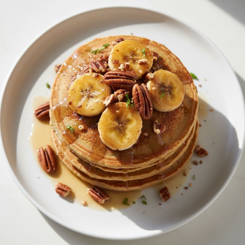 Caramelized Banana Pancakes with Toasted Pecans