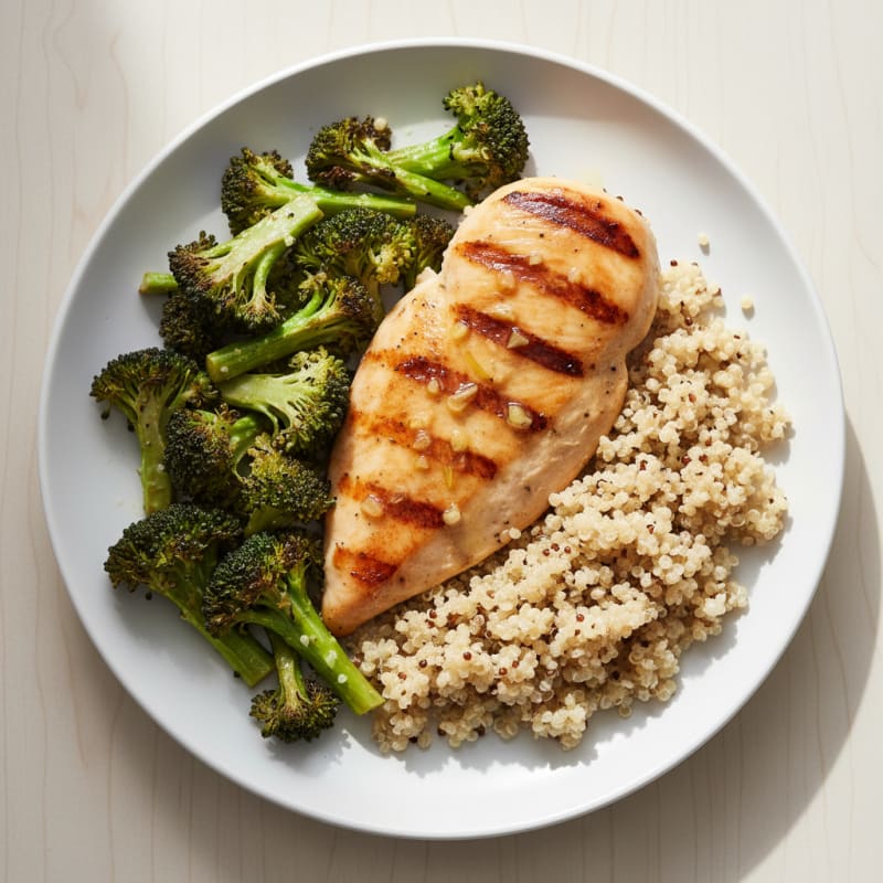 Grilled Chicken Breast with Roasted Broccoli and Quinoa