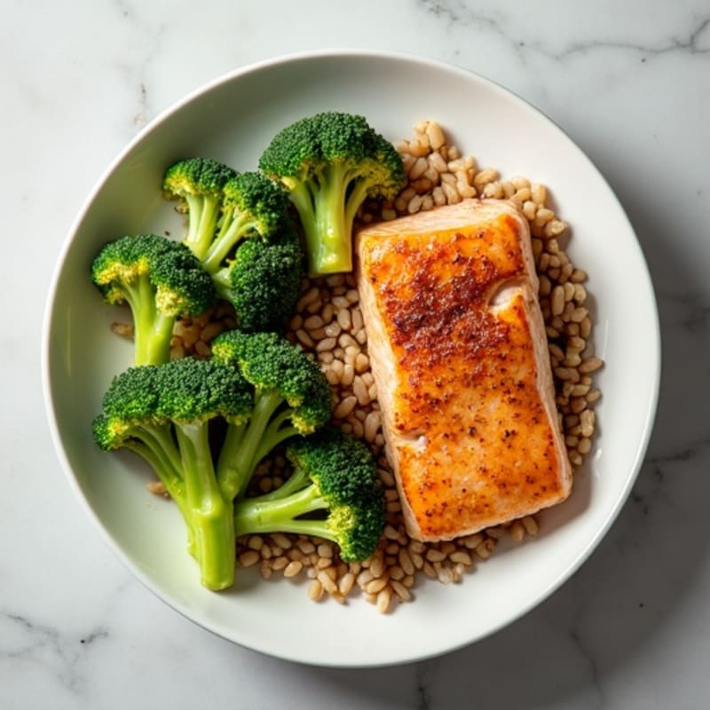 Seared Salmon with Steamed Broccoli and Brown Rice