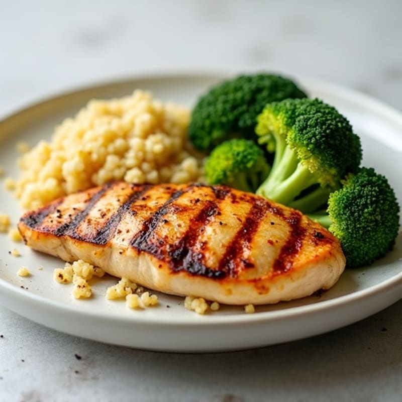 Grilled Chicken Breast with Quinoa and Roasted Broccoli