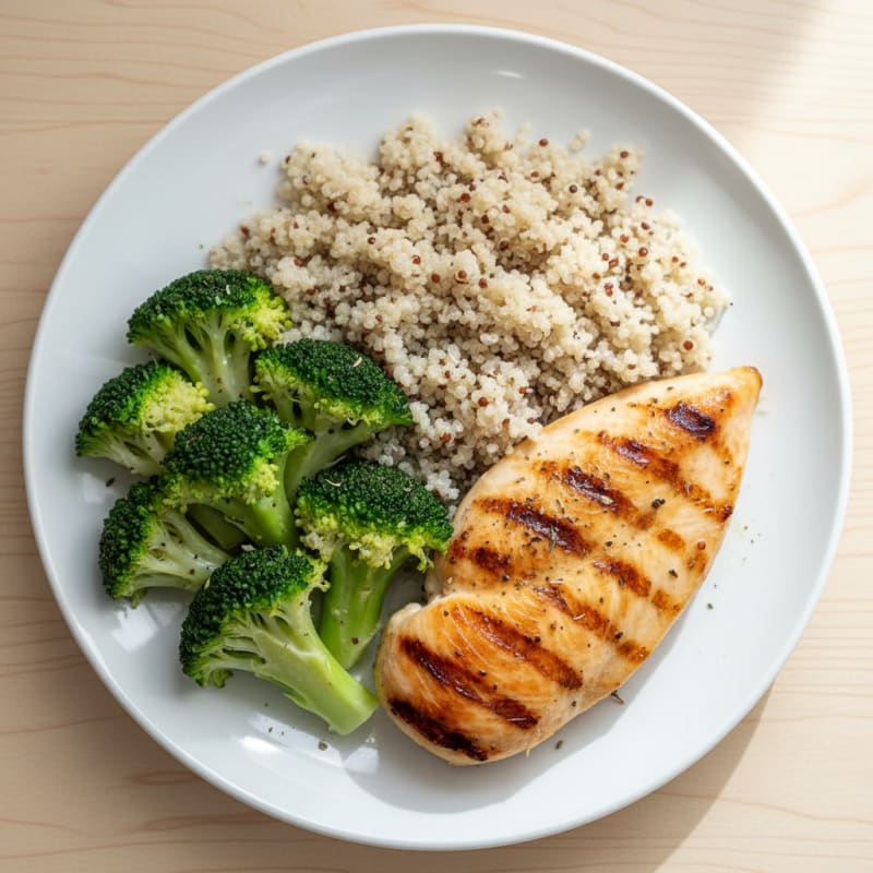 Grilled Chicken Breast with Quinoa and Steamed Broccoli