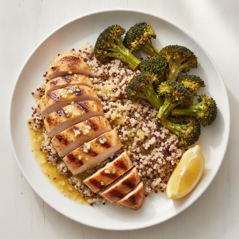 Grilled Chicken Breast with Quinoa and Roasted Broccoli