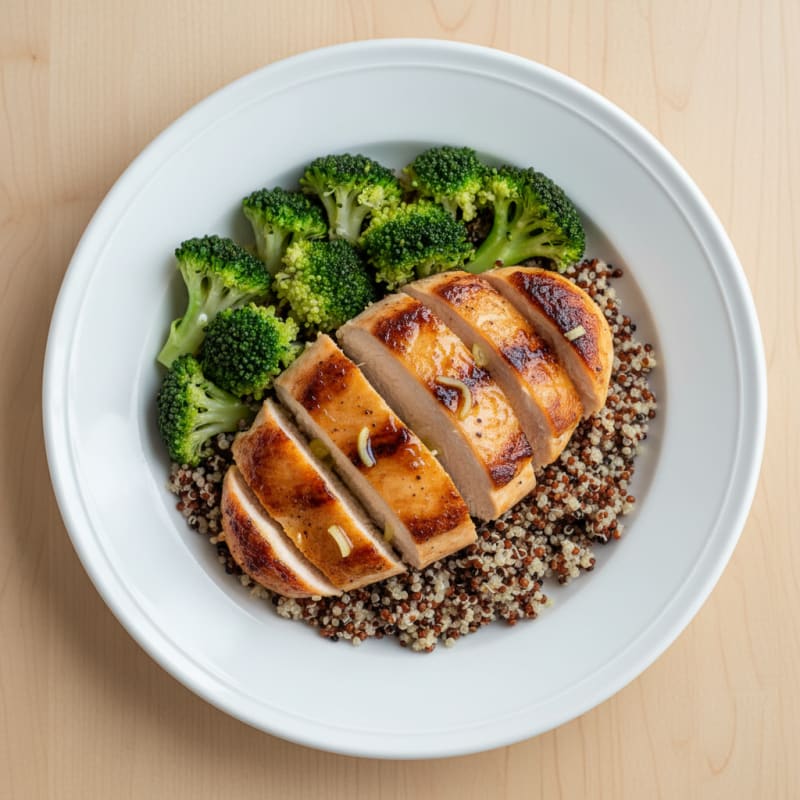 Seared Chicken Breast with Quinoa and Steamed Broccoli