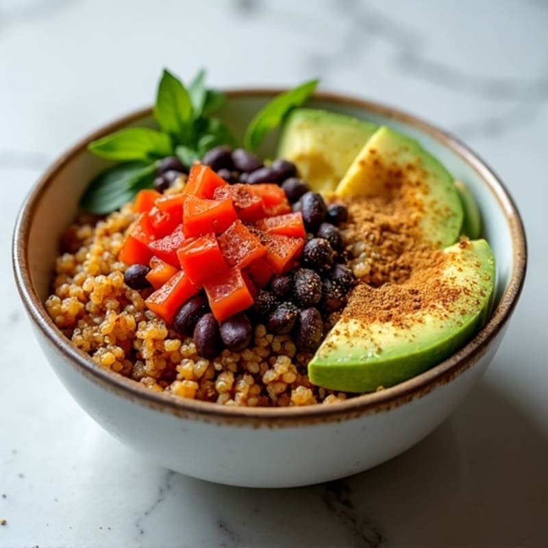 Spicy Black Bean Quinoa Bowl with Lime Avocado