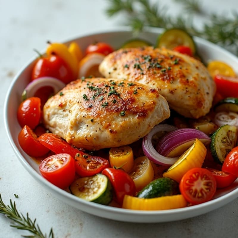 Sheet Pan Herb-Roasted Chicken with Rainbow Vegetables