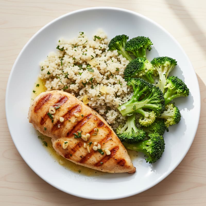 Grilled Chicken Breast with Quinoa and Steamed Broccoli