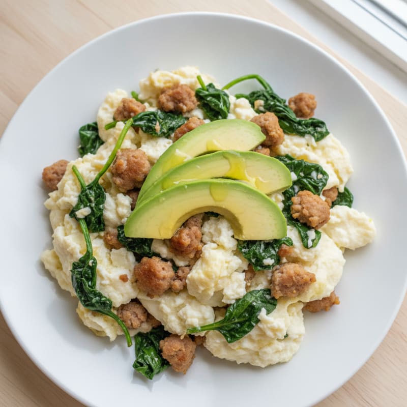 Egg White Scramble with Turkey Sausage and Spinach