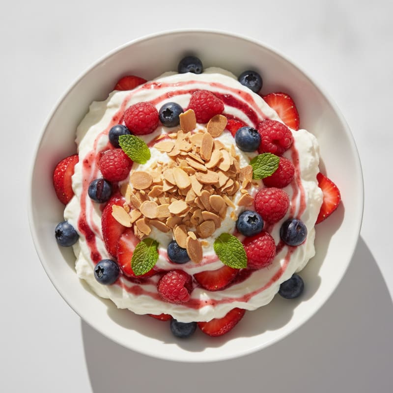 Greek Yogurt Protein Parfait with Mixed Berries and Almonds