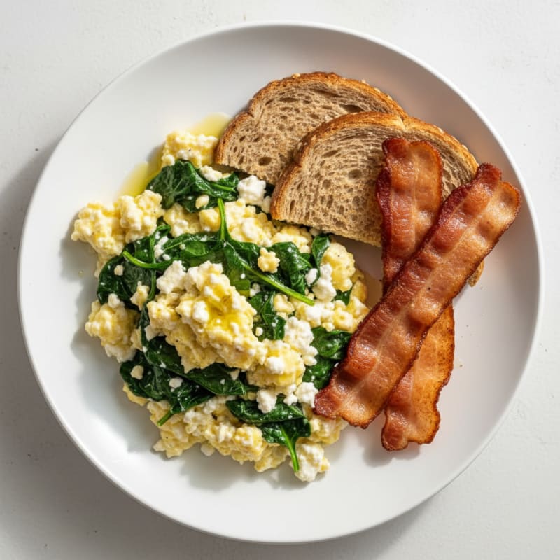 Cottage Cheese Scramble with Spinach and Turkey Bacon