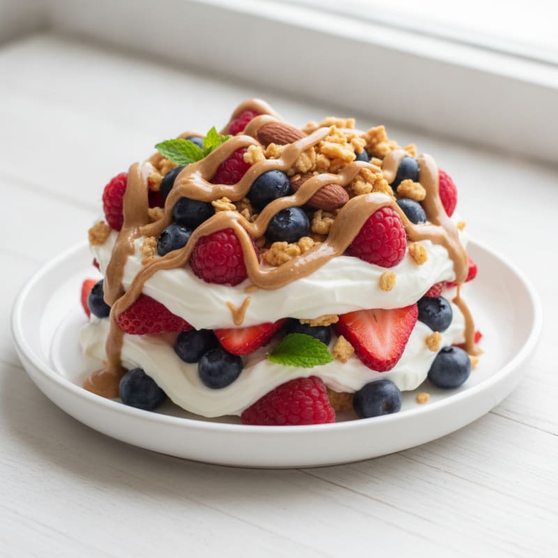 Greek Yogurt Protein Parfait with Mixed Berries and Almond Butter