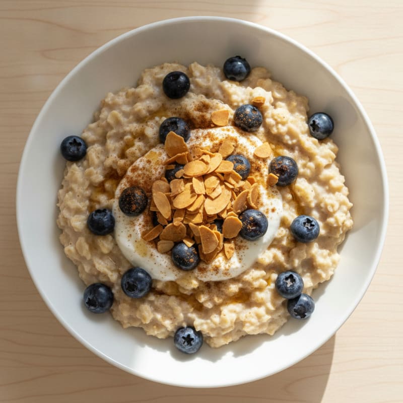 Blueberry Protein Porridge with Toasted Almonds