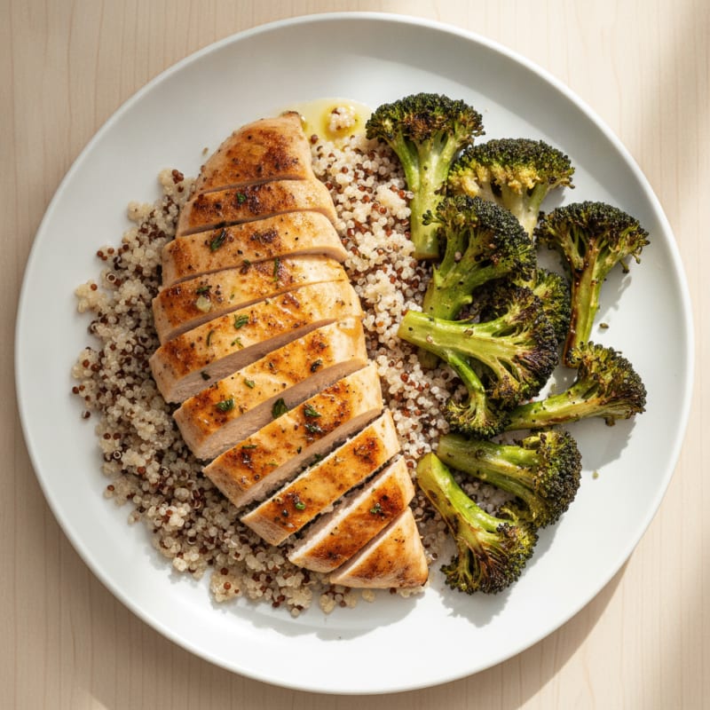 Grilled Chicken Breast with Quinoa and Roasted Broccoli