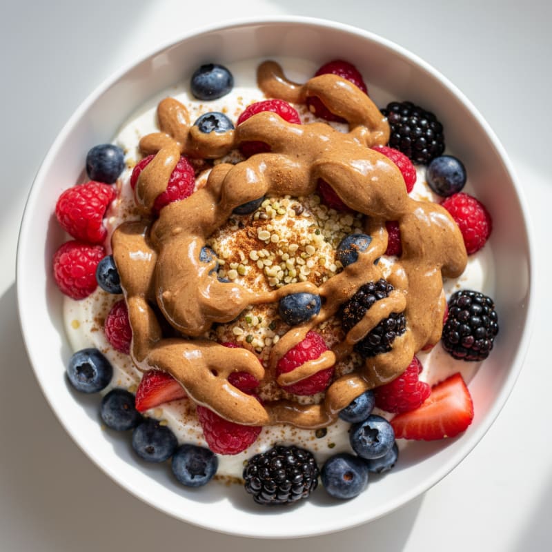 Creamy Greek Yogurt Parfait with Almond Butter and Mixed Berries