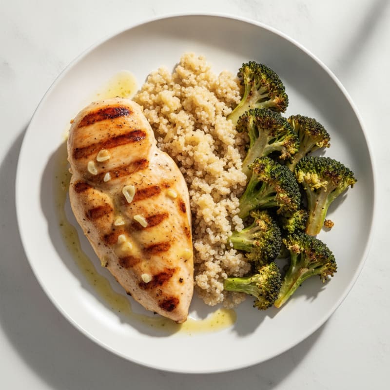 Grilled Chicken Breast with Quinoa and Roasted Broccoli