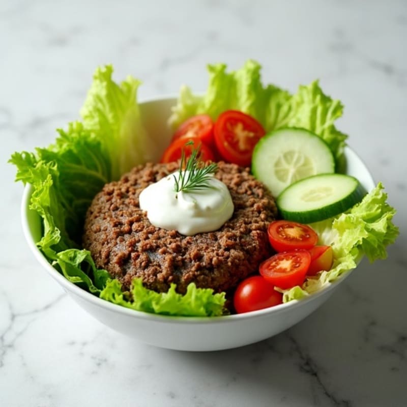 Lean Ground Beef Burger Bowl with Fresh Lettuce and Creamy Dill Dressing