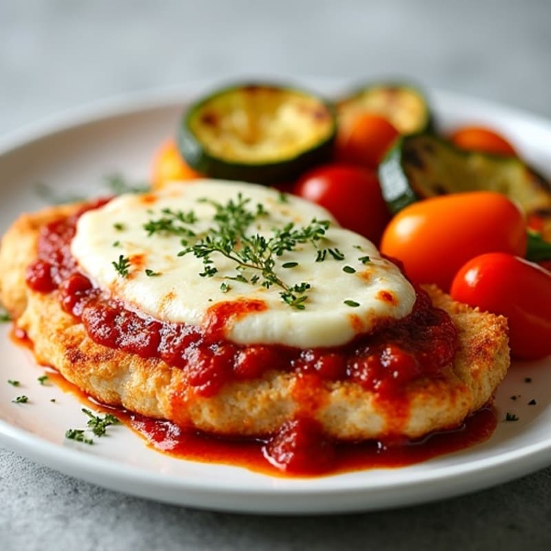 Healthy Crispy Chicken Parmesan with Roasted Vegetables