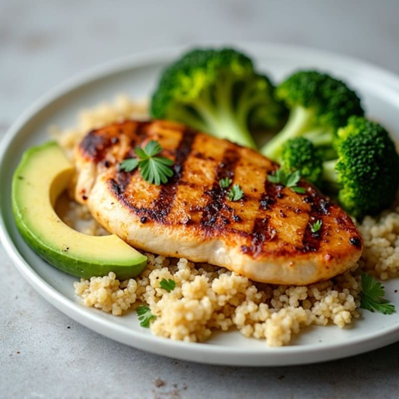 Grilled Chicken Breast with Quinoa and Roasted Broccoli