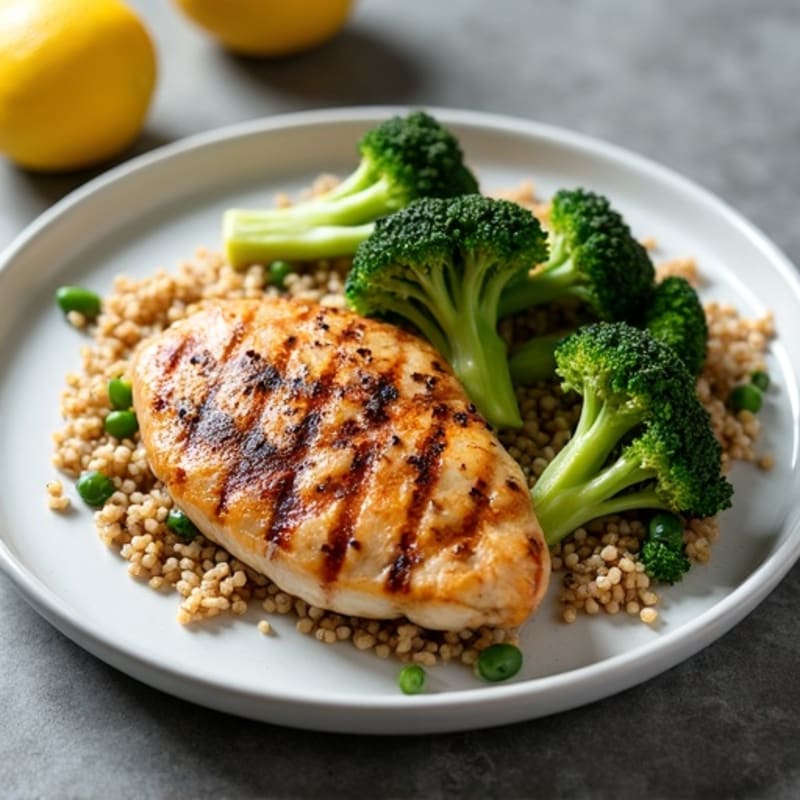 Grilled Chicken Breast with Quinoa and Roasted Broccoli
