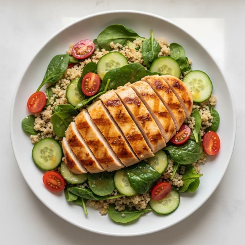 Grilled Chicken and Quinoa Salad with Spinach