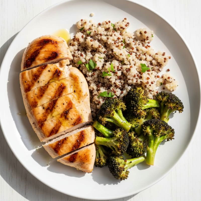 Grilled Chicken Breast with Quinoa and Roasted Broccoli
