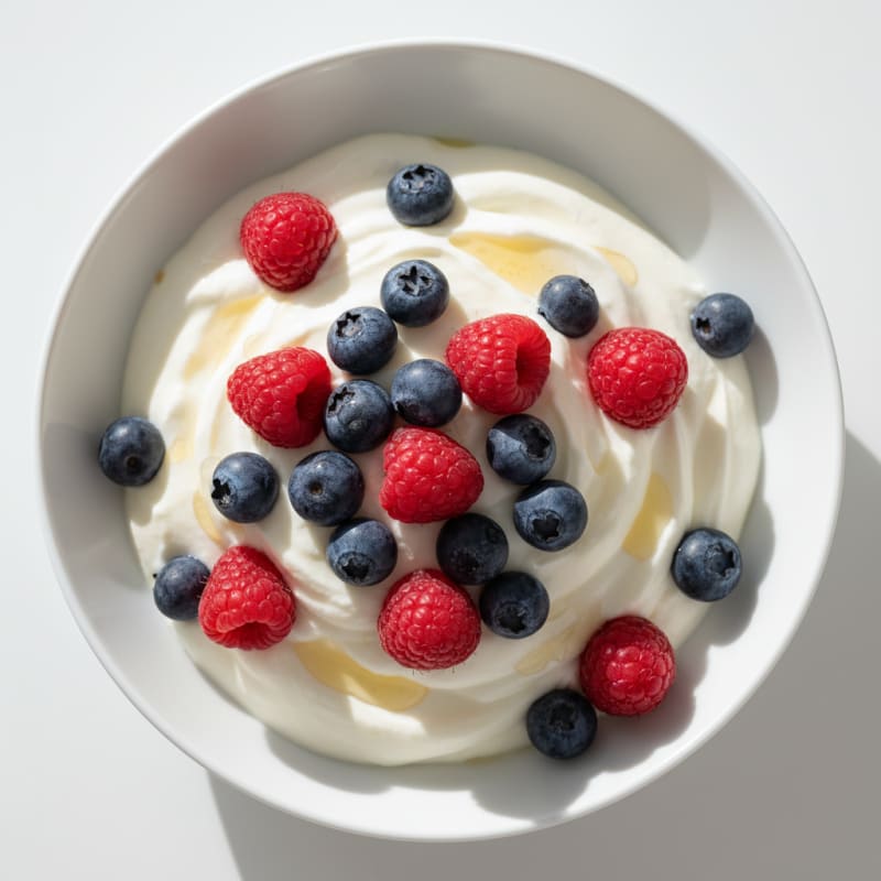 Silky Greek Yogurt with Vanilla Protein Powder and Berries