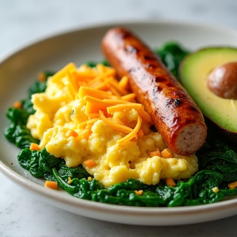Scrambled Egg Whites with Turkey Sausage and Sautéed Spinach