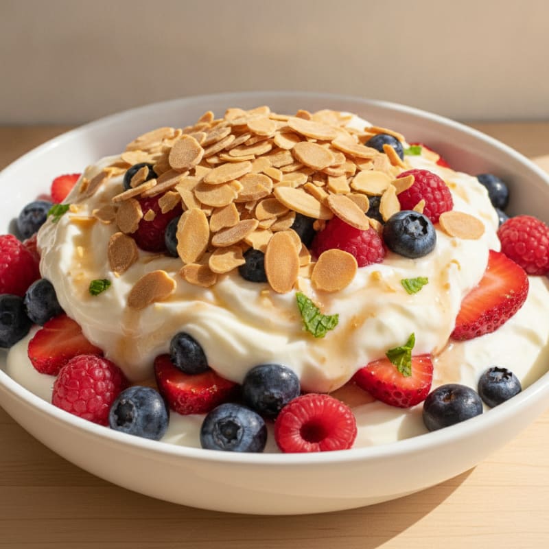 Greek Yogurt Protein Parfait with Mixed Berries and Almonds