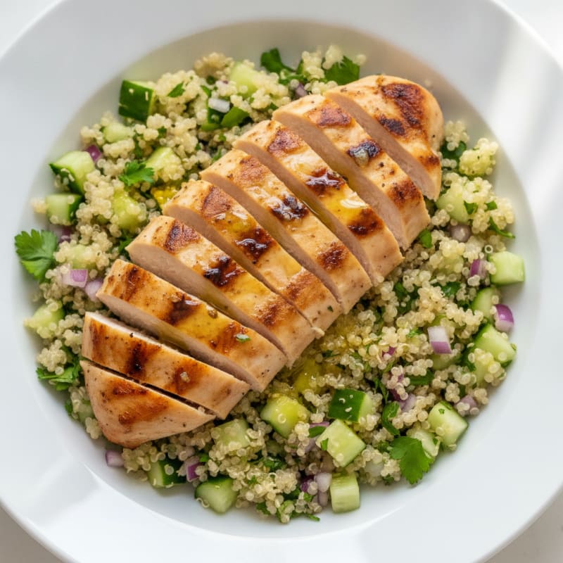 Grilled Chicken Breast with Cucumber Quinoa Salad