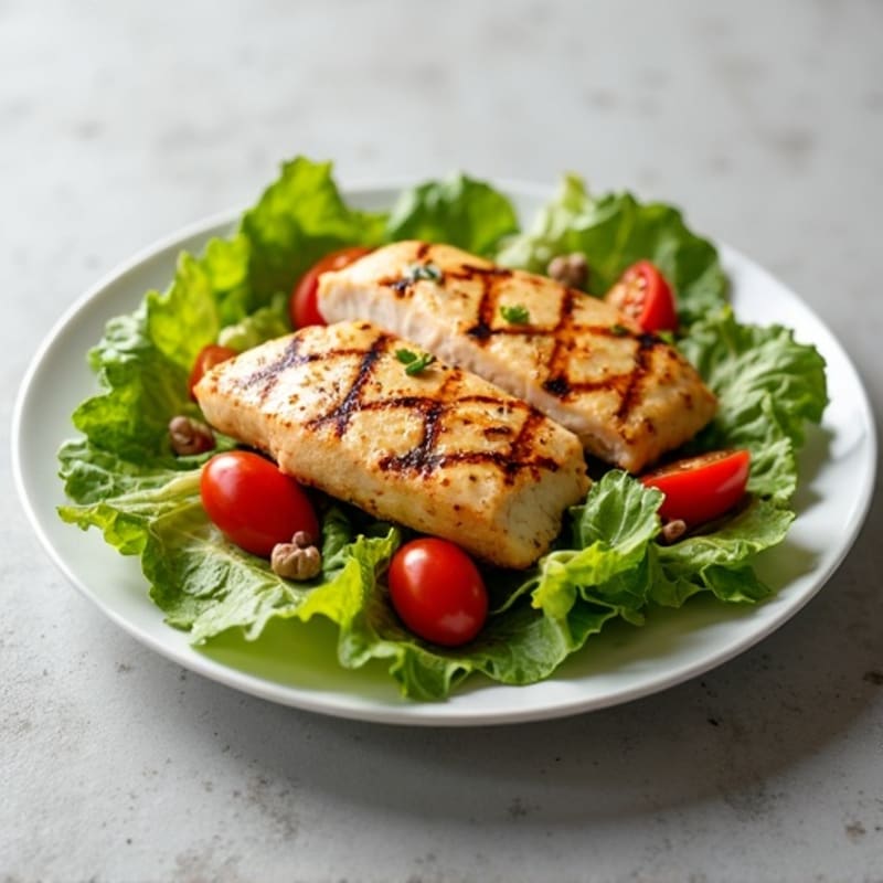 Grilled Chicken Breast with Crisp Romaine and Cherry Tomato Salad