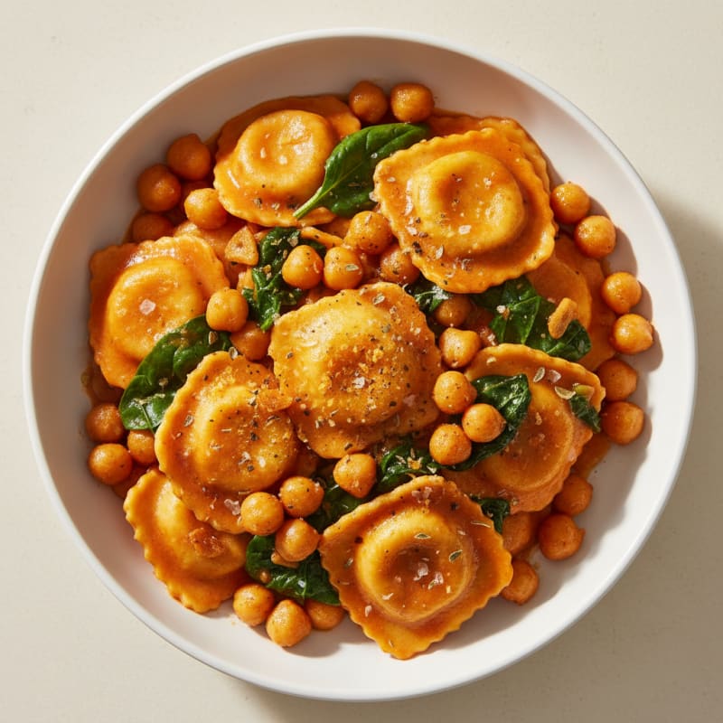 Creamy Tomato Ravioli with Tender Chickpeas