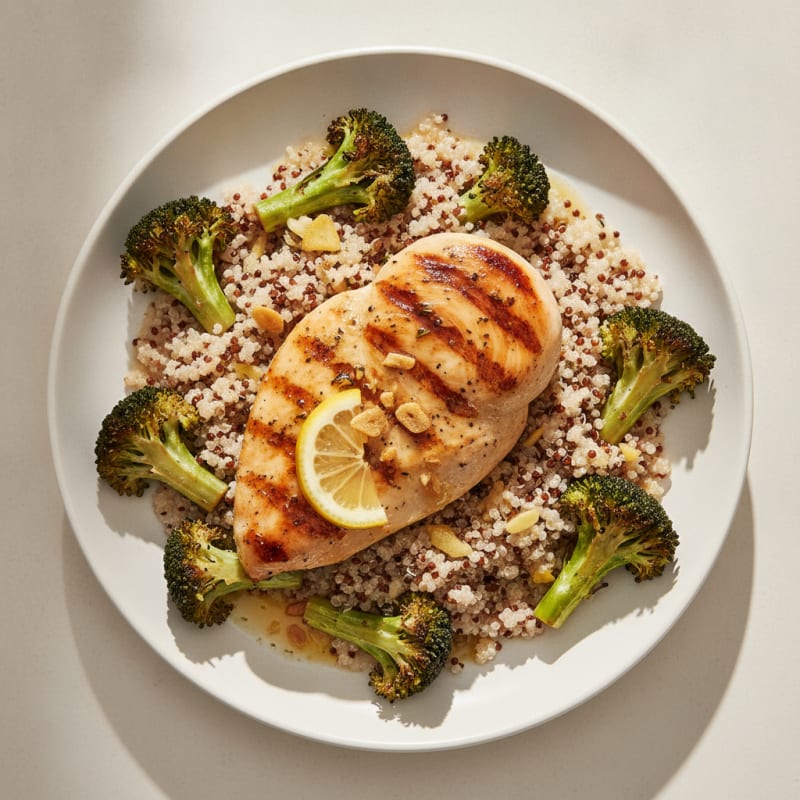Grilled Chicken Breast with Quinoa and Roasted Broccoli