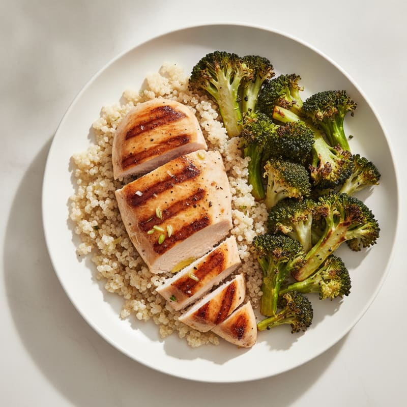 Grilled Chicken Breast with Quinoa and Roasted Broccoli