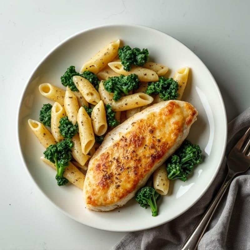 Creamy Garlic Chicken with Whole Wheat Pasta and Fresh Spinach
