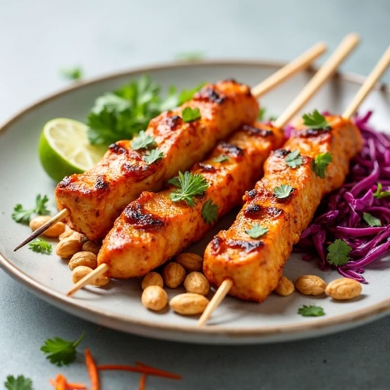 Spicy Thai Coconut Chicken Skewers with Crunchy Peanut Slaw