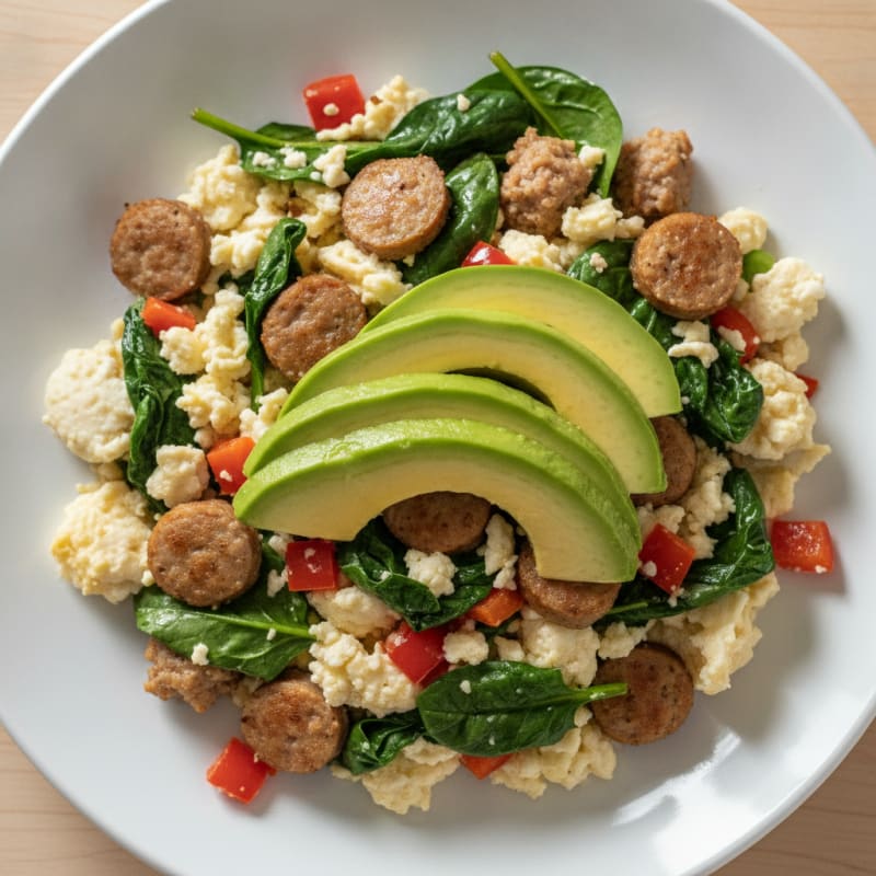 Egg White Scramble with Turkey Sausage and Spinach