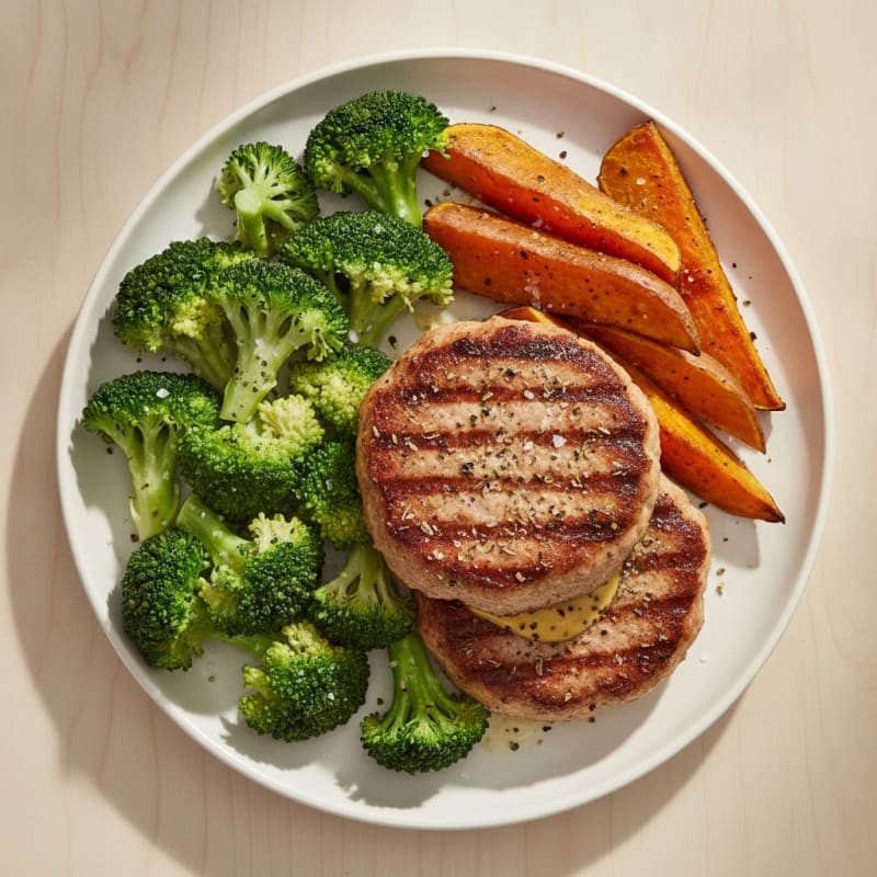 Lean Turkey Burgers with Roasted Sweet Potato