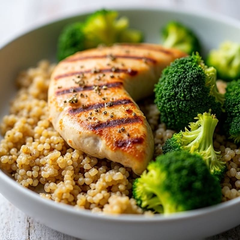 Grilled Chicken Breast with Quinoa and Roasted Broccoli