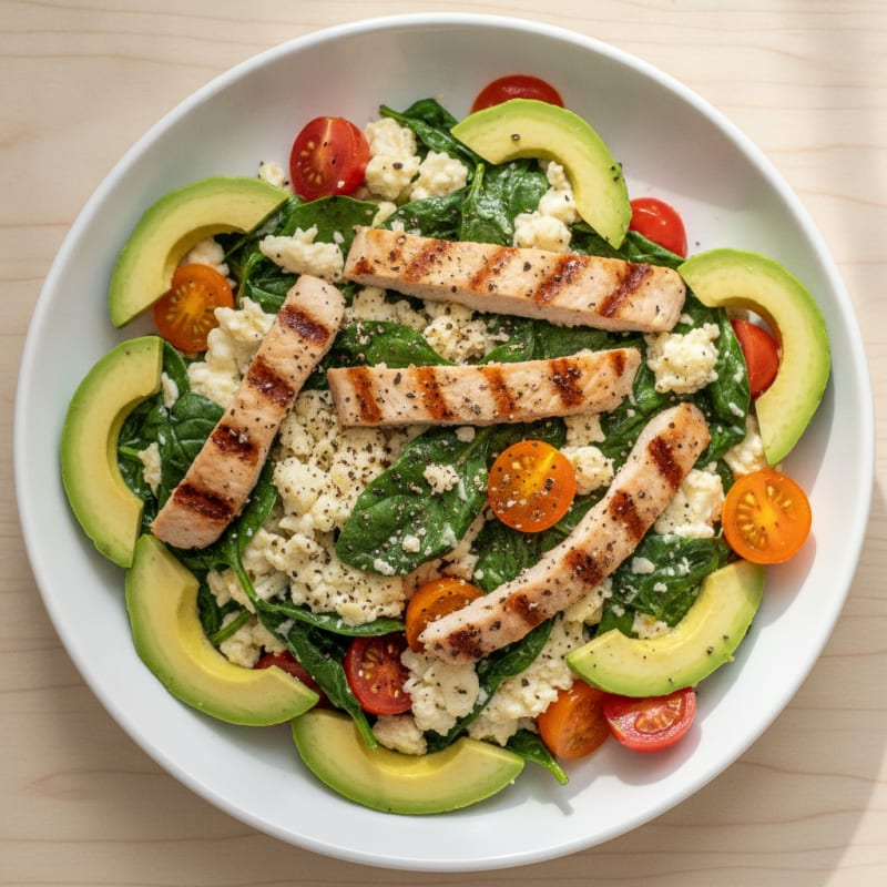Egg White and Spinach Scramble with Grilled Turkey Breast