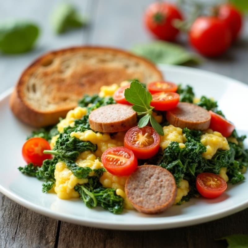 Egg White Spinach Scramble with Turkey Sausage
