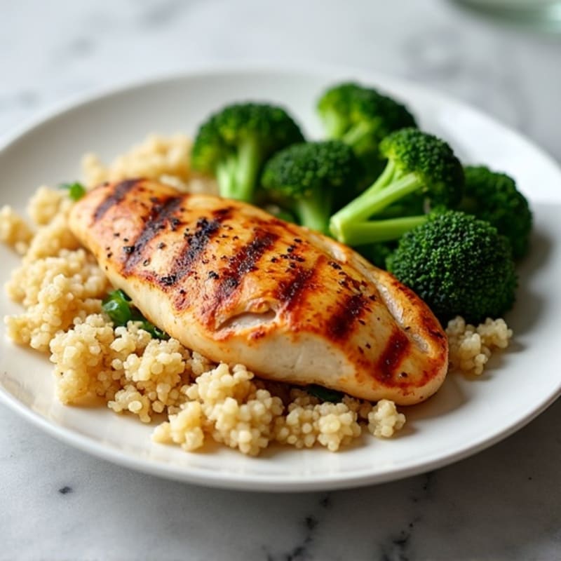 Grilled Chicken Breast with Quinoa and Steamed Broccoli