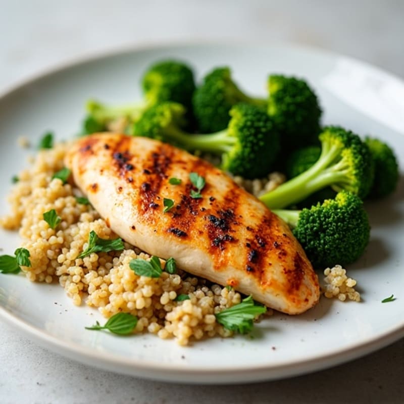 Grilled Chicken Breast with Roasted Broccoli and Quinoa