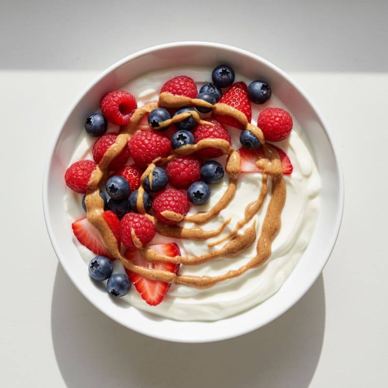 Silky Protein Yogurt Bowl with Mixed Berries and Almond Butter