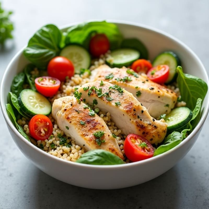 Herb-Marinated Chicken and Quinoa Bowl with Fresh Vegetables