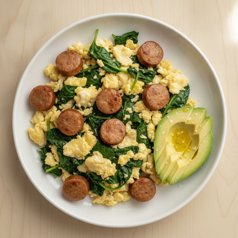 Egg White Scramble with Spinach and Turkey Sausage