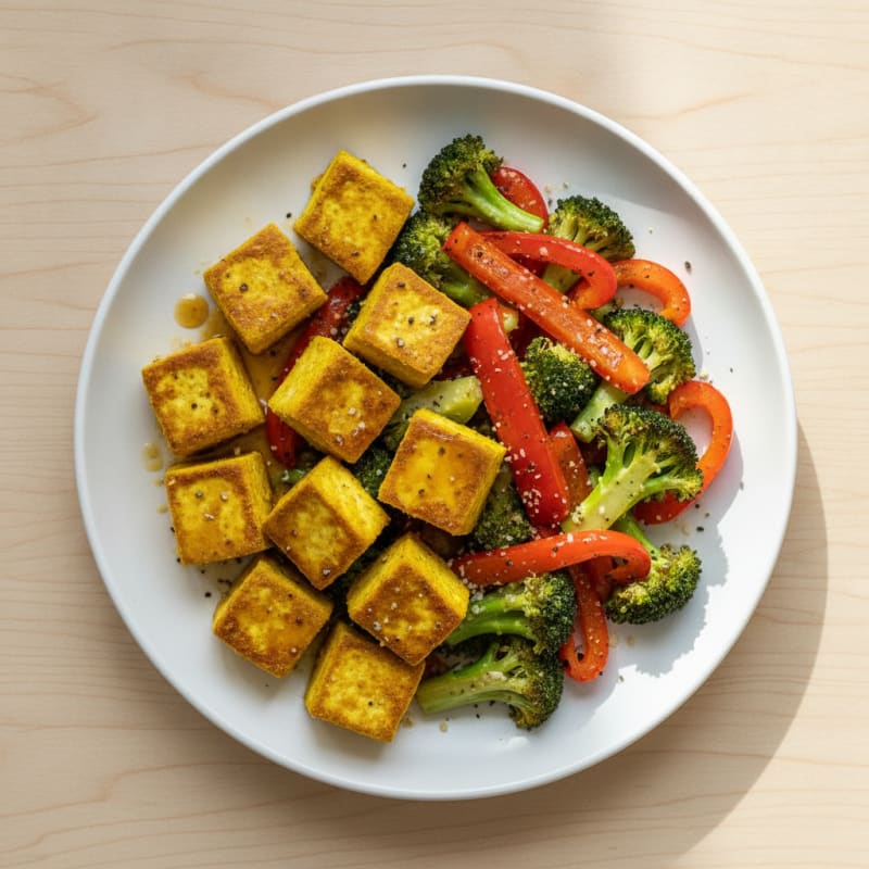 Golden Turmeric Tofu with Roasted Rainbow Vegetables