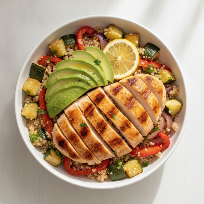 Grilled Chicken and Quinoa Power Bowl with Roasted Vegetables